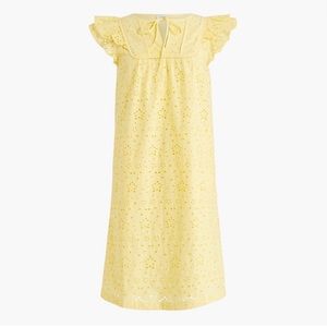 NWT J. Crew Eyelet Tie Neck Swing Mini Dress Light Yellow Flutter Sleeve 14